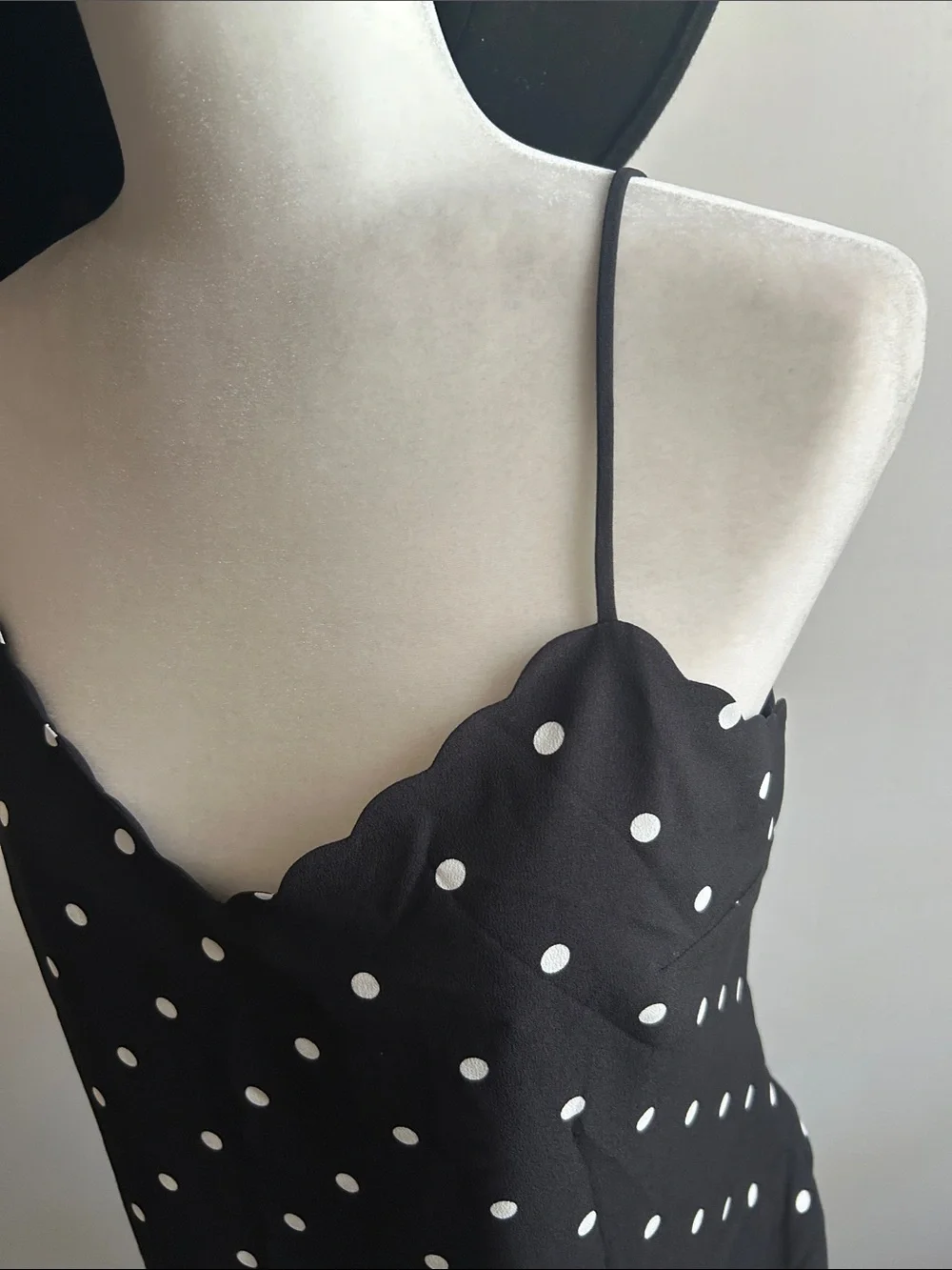 J. Crew Black with White Polka Dot Scallop V-Neck Cami